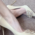 Champagne Bridal Shoes Rhinestones Square Buckle Slim Heels